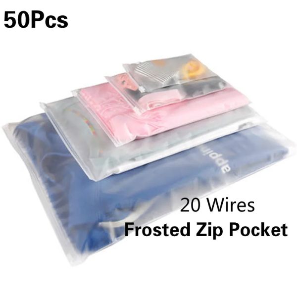 Envelopes 50 unidades/lotes sacos de armazenamento de plástico fosco claro zíper selo sacos de viagem zip lock vae slide selo embalagem bolsa roupas cosméticas