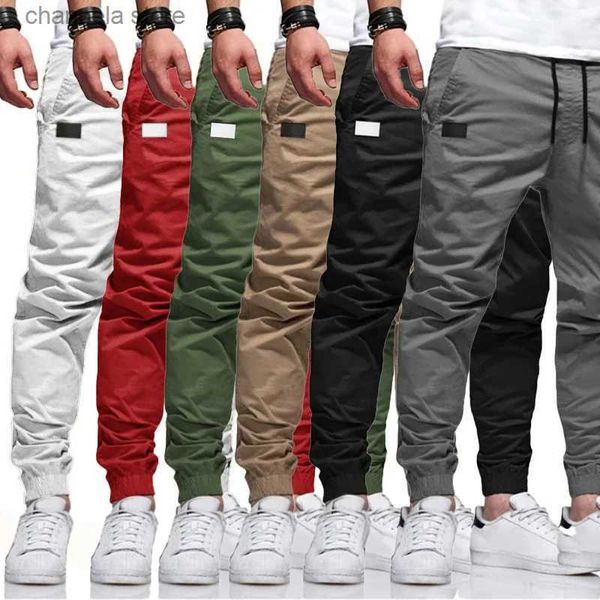 Calças masculinas primavera outono calças harem joggers calças 2024 novas calças masculinas dos corredores sólidos calças multi-bolso hip hop sweatpants t240227