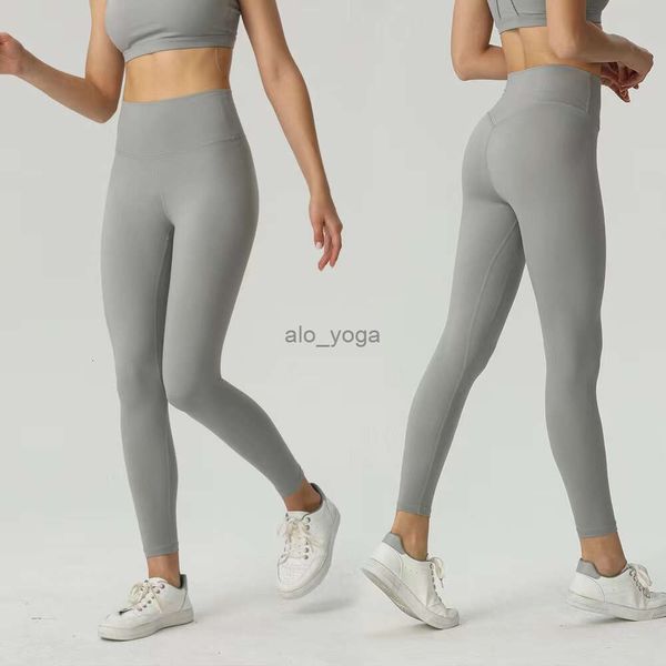 2024SS lu Pantaloni da yoga da donna sportivi attillati temperamento dimagrante a vita alta Pantaloni da yoga moda doppio spazzolato abbigliamento yoga nudo