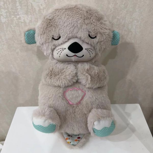 Respirar urso bebê lontra de pelúcia brinquedo de boneca bebê fofo companheiro calmante para dormir boneca boneca de música