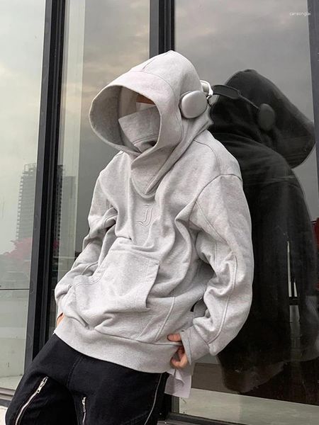 Hoodies masculinos 2024 estilos outono e inverno com pelúcia engrossado pescoço alto com capuz nicho ansiedade social solto encaixe na moda