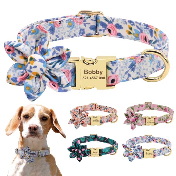 Collari Collare per cani con incisione personalizzata Collari personalizzati con targhetta identificativa per cani in nylon Graziosi fiori Collana per cani Accessori Forniture per animali domestici