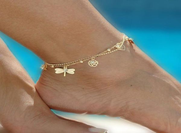 Gold Böhmisches Fußkettchen Strand Fußschmuck Beinkette Schmetterling Dragoy Fußkettchen für Frauen Barfußsandalen Knöchelarmband Füße 2d48778794