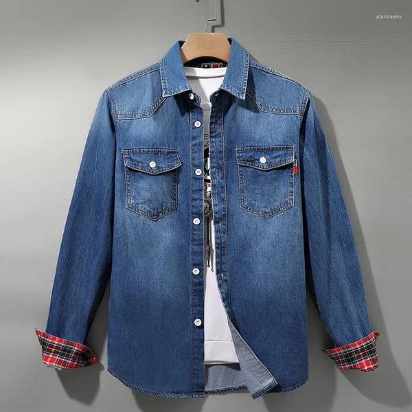 Herren Casual Shirts Denim Shirt Männer Baumwolljeans Mode Herbst Schlanke Langarm Cowboy Stylish Waschlops Asian Size 4xl