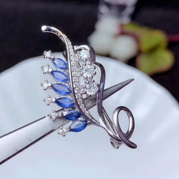 Gioielli CoLife Gioielli Spilla classica in zaffiro per la festa 6 pezzi Spilla in argento con zaffiro blu naturale Spilla in argento 925 con pietre preziose