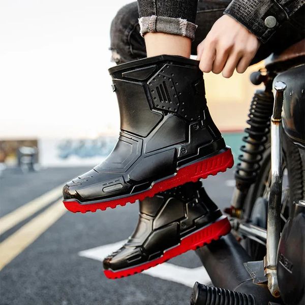 Homens tornozelo plataforma botas de chuva primavera moda antiderrapante sapatos impermeáveis cor sólida cano médio botas de pesca sapatos 240226