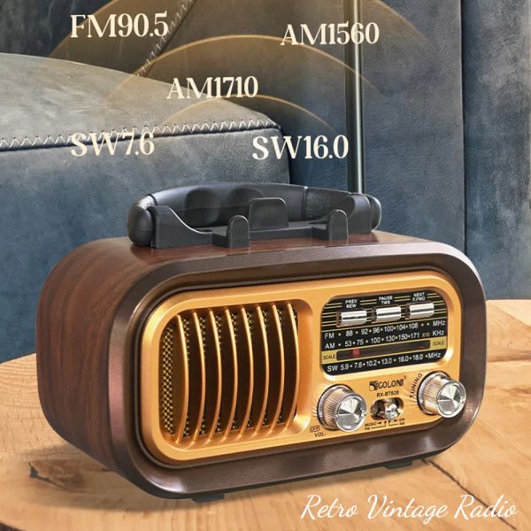 Radio tragbares Retro -Vintage -Radio mit Bluetooth -Transistor AM FM SW Support TF -Karte USB MP3 Player wieder aufladbarer Batterie betrieben