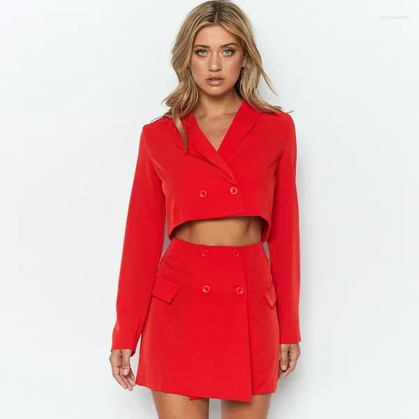 Vestidos de trabalho meninas roupas de duas peças vermelho manga longa terno saia de duas peças feminino curto sexy conjunto bonito 2 feminino escritório wear