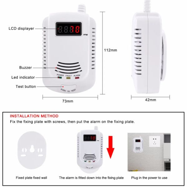 Detector recém-atualizado 2 em 1 detector de vazamento de gás soquete da ue equipamento de proteção doméstica monóxido de carbono propano metano alarme de segurança de vazamento