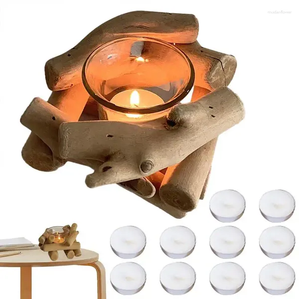 Titulares de vela votiva tealight titular mesa decorativa deriva madeira chá luz com 10 velas fazenda mesa decoração para