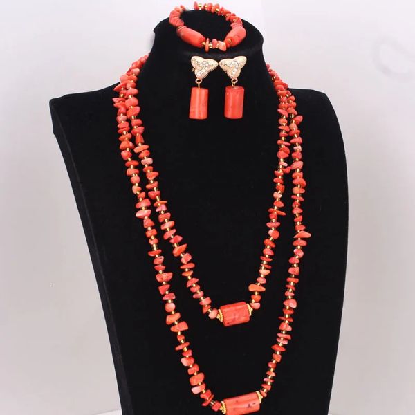 4ujewelry Afrikanisches Kostüm Nigeria Korallenperlen Halskette Schmuckset Brautschmuck Orange 240220