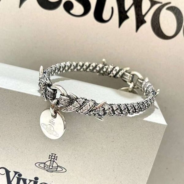 luxuoso Viviennes Westwood Desgruinador Viviane Weswoods Jóias 2023 New Western Empress viwager Full Diamond Saturn Thorn Bracelet Womens Avançado pequeno e versati