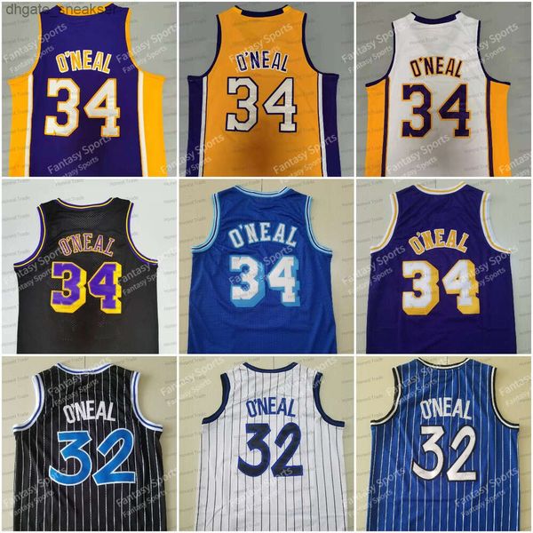 S 34 Shaquille Oneal 32 Basquete Jersey Shaq Neal Roxo Amarelo Azul Ed Jerseys Retrocesso Mens Crianças 5MO9