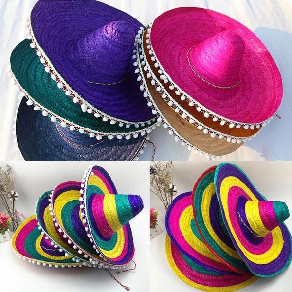 Berretti Colorati Cappello da Festa Messicano Cappelli di Paglia a Tesa Larga Uomo Donna Compleanno Decor Sole Sombrero Accessori per Costumi di Halloween