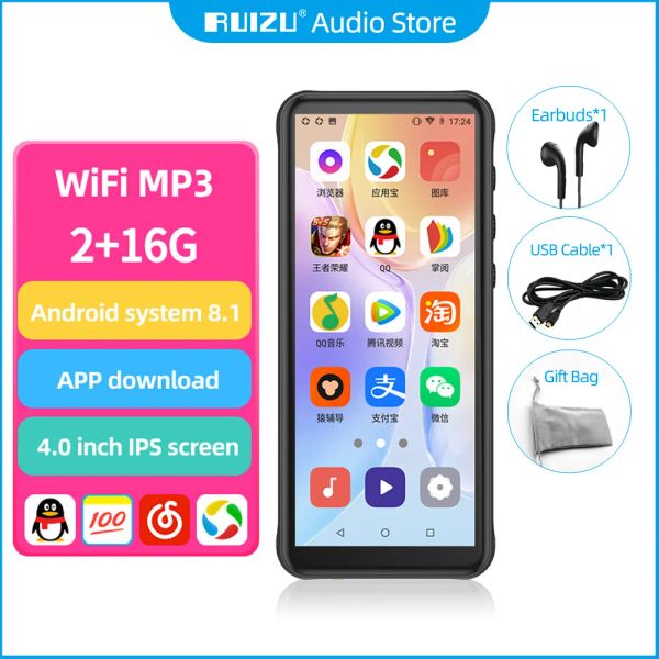 Alto-falantes RUIZU Z80 Android WiFi MP5 MP4 MP3 Player Bluetooth com alto-falante Touch Screen Suporte FM Recorder EBook TF SD Card APP Download