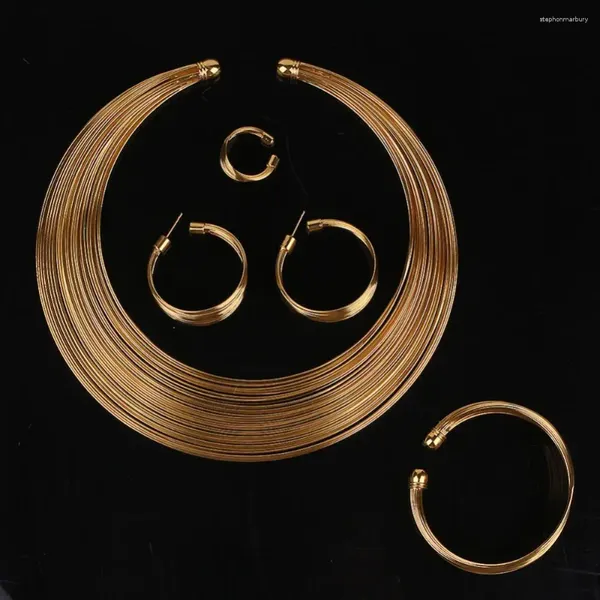 Collana orecchini set 4 pezzi/set esotico nigeriano cerchio nuziale braccialetto anello gioielli Bisuteria Mujer