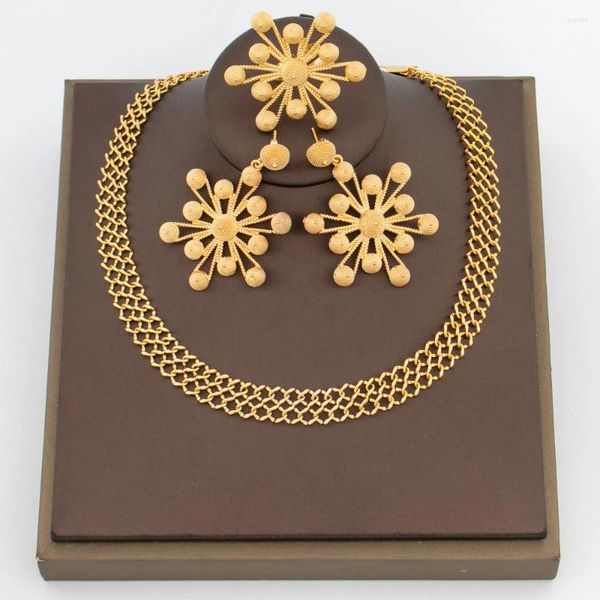 Collana orecchini set gioielli da donna di tendenza per colore oro 18 carati e anello per dito gioielli a catena africana regali per feste ogni giorno