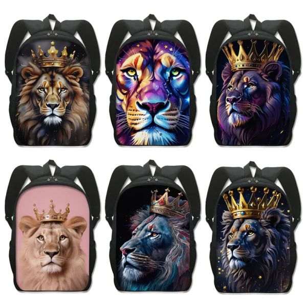 Zaino Leone con corona dipinta Zaino colorato Leone Zaino Fantasy Galaxy Bookbags per zaino da viaggio per adolescenti Borsa per laptop