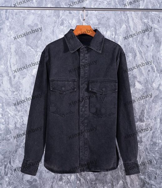 xinxinbuy 2024 Giacca da uomo firmata Tasca con lettera in rilievo 1854 Giacche di jeans a maniche lunghe da donna Nero blu S-3XL