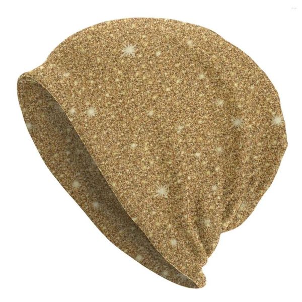 Berretti Sparkle Print Art Beanie Cappelli Glam Gold Glitter Bonnet Unisex Hip Hop Gym Skullies Berretti Autunno Graphic Head Wrap Caps