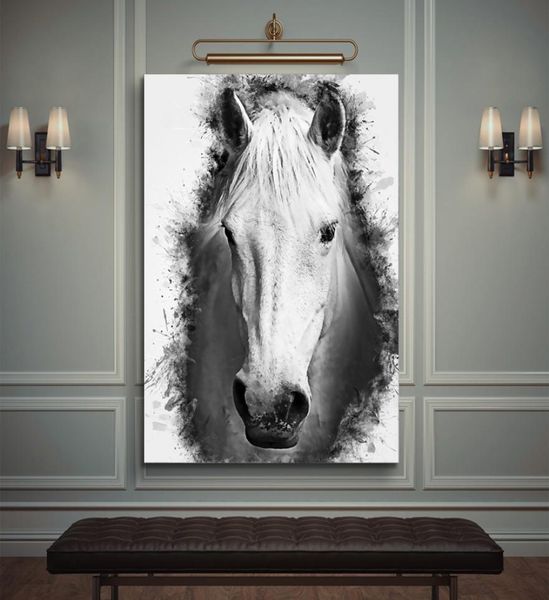 Nero Bianco Wall Art Testa di cavallo Tela Pittura Nordic Poster e stampe Astratte Immagini a parete per soggiorno Home Decor4754596
