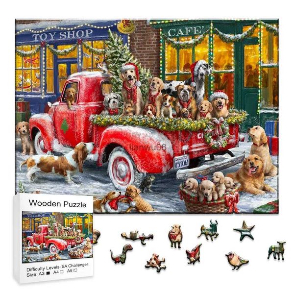 Puzzles Exquisites Weihnachtspuzzle aus Holz für Kinder und Erwachsene, wunderschönes, unregelmäßig geformtes Weihnachtsauto-Holzpuzzle zum Selbermachen, Zeichnen, L2403