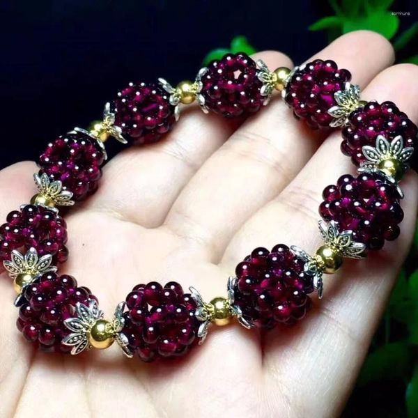 Charme Pulseiras 10 pçs/lote Natural Garnet Pulseira Mulheres Mão-tecido 3mm Sorte Bola Jóias Presente Para Pulseras Mujer