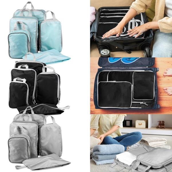 Borse portaoggetti Set di cubi da imballaggio a compressione da 5 pezzi Ultraleggeri per valigia Borsa da viaggio impermeabile Include 4 bagagli