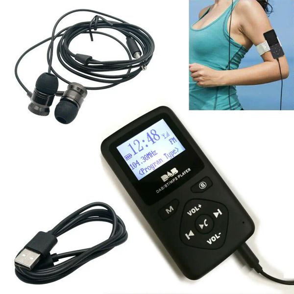 Jogadores Bolso DAB / DAB + FM Rádio Digital Bluetooth MP3 Player Display LCD Mini Receptor de Rádio FM Portátil Alto-falante com fone de ouvido