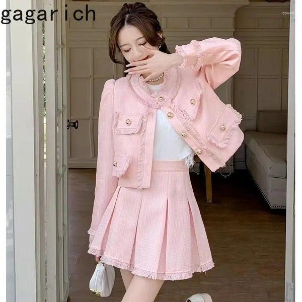 Vestidos de trabalho Gagarich Coreano Moda Pouco Perfumado Rosa Conjunto 2024 Primavera Celebridade Francesa Casaco Fino Plissado Terno Saia 2 Peça Roupas