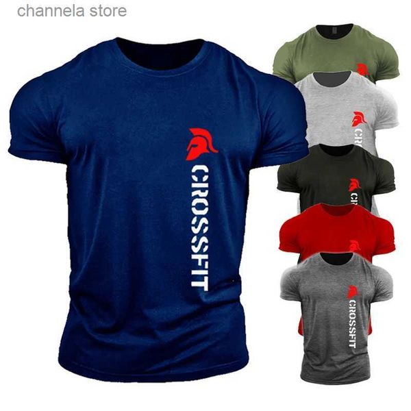 Erkek Tişörtler Crossfit Erkekler Pamuk T-Shirt Eğitimi Üst Salonu Giyim Fitness Aktif Giyim Moda Kas Baskı Düz ​​Tees Vücut Geliştirme Giyim T240227