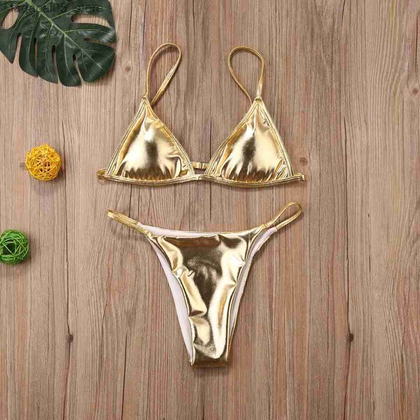 Costumi da bagno da donna 2020 Bikini da donna dorati Set estate calda Reggiseno a triangolo imbottito sexy Vita bassa Costumi da bagno Moda Costume da bagno lucido Costumi da bagno Q240227