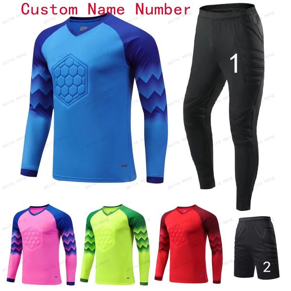 Uomo Bambino Portiere di Calcio Uniforme Protettiva Spugna Manica Lunga Allenamento di Calcio Portiere Top Maglia da Calcio Pantaloni Personalizzati 240223