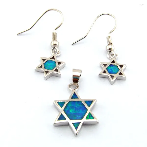 Halskette-Ohrringe-Set, modischer blauer Opal-Anhänger und Damenschmuck, Stern-Designs