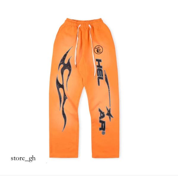 2024 Mens Designers Calças Mulheres Pantsl Hellstar Studios Lavado Chama Laranja Calças Sweatpants Homens Jogger Moda Hip Hop Street Calças Casuais 943