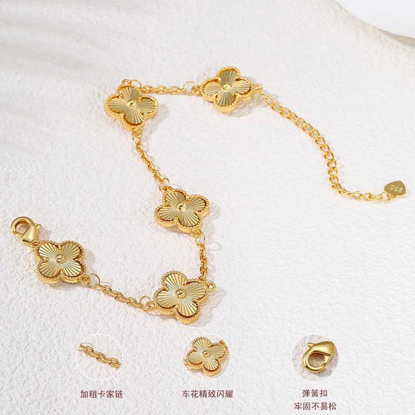 Designer de jóias de luxo pulseira link corrente vanca flor dupla face trevo de quatro folhas cinco pulseira de flor para mulheres 18k nicho de ouro real -end