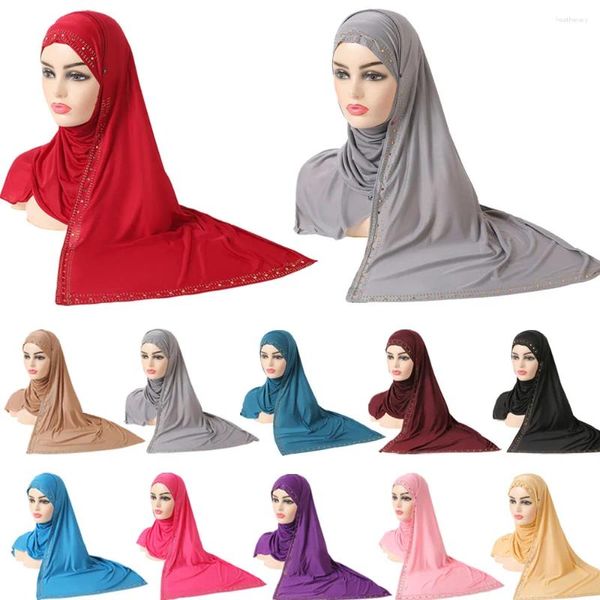 Roupas étnicas moda strass mulheres senhora muçulmano envoltório estilo hijab lenço islâmico árabe xales headwear camisa cor sólida lenço