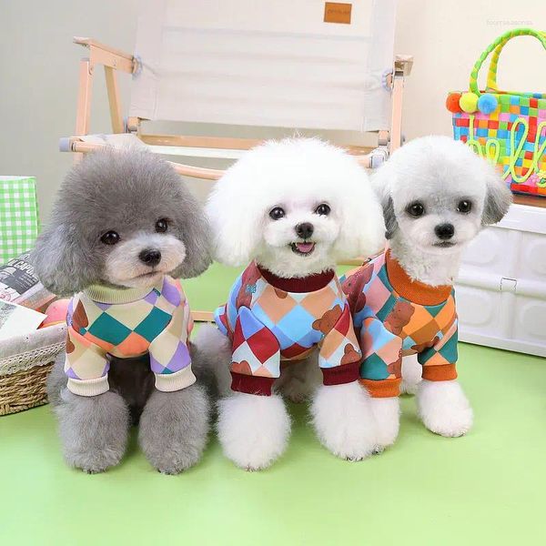 Abbigliamento per cani Teddy Abbigliamento invernale caldo Camicia a quadri Yorkshire Felpa con cappuccio per animali domestici con vestiti modello orso