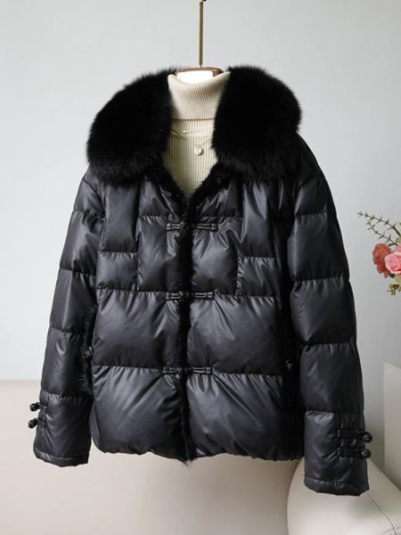 Fur 2024 Winter Jacket Women Real Fox Fur Collar Mink Thick Warm Duck Down Coat Outerwear Streetwear Short New Fashion Luxury