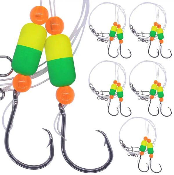 Anzóis Yi Yi 6 PCS Pompano Rigs Surf Pesca Rigs Snell Flutuadores Grânulos de Pesca Círculo Ganchos Pesca de Água Salgada Gira Duo Lock Snaps