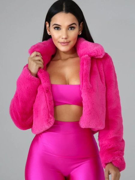 Pelliccia Donna Inverno Caldo Cappotto di pelliccia sintetica Colorato Peloso Bianco Rosa Giacca di peluche Casual Manica lunga Shaggy Pelle di pecora Cappotti corti Capispalla