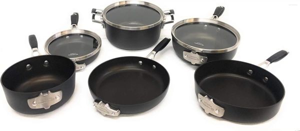 Set di pentole Calphalon Select Set da cucina antiaderente anodizzato duro salvaspazio da 9 pezzi