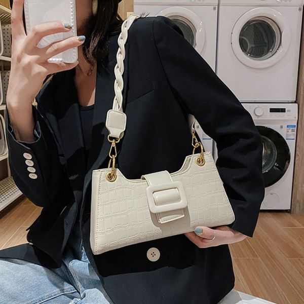 HBP Weiße Umhängetaschen für Frauen Leder Hobo Handtaschen Kleine Einkaufstasche Weibliche Steinmuster Schulter Messenger Bags Sac Femme 202237N