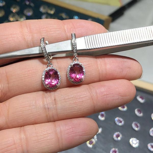 Orecchini pendenti 1 paio Fengbaowu pietra naturale rosa topazio orecchino cuore ovale sfaccettato perline argento sterling 925 gioielli di moda regalo per