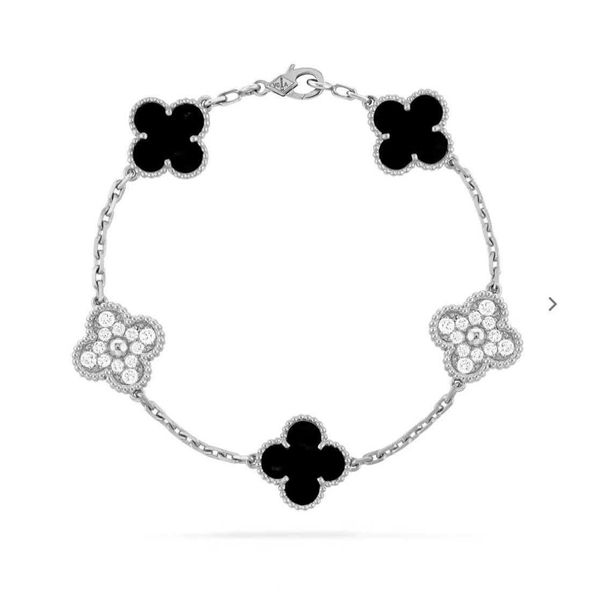 Gioielli di design Bracciale di lusso Catena a maglie Vanca Argento Quadrifoglio Bracciale a cinque fiori Bracciale panda classico di lusso con diamanti completi da donna