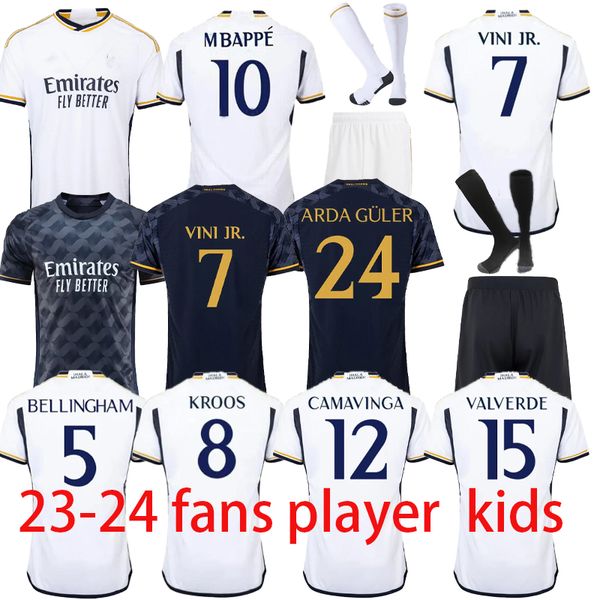 23 24 Bellingham Futbol Formaları Real Madrids 2023 Vini Jr Benzema Camavinga Mbappe Rodrygo Rudiger Modric Kroos Tchouameni Valverde Erkekler Çocuk Gömlek Üniformaları
