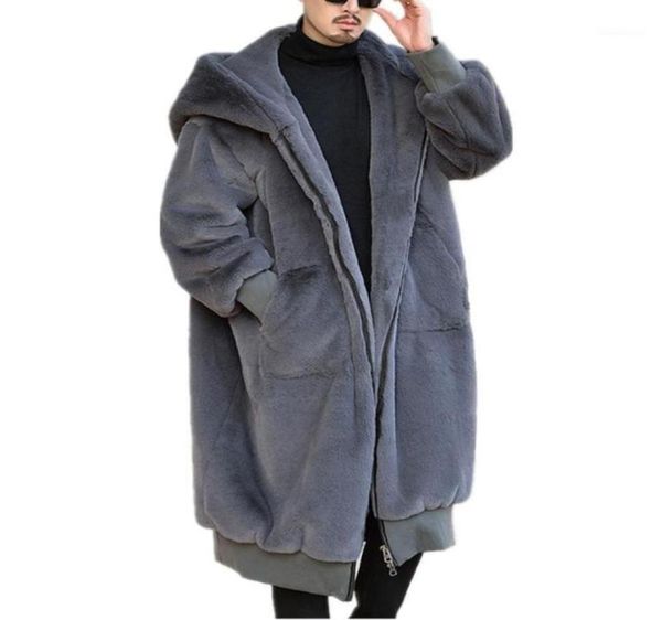 Men039s Pelliccia faux inverno uomo pelliccia cappotto giacche manica lunga nero grigio con giacca con cappuccio allentato casual capispalla per uomo5832410