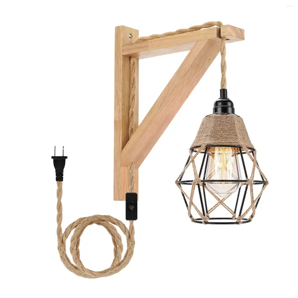 Lâmpada de parede vintage luz interior boho com interruptor e cabo de carregamento de 2,8 m para quarto escadas corredor cabeceira