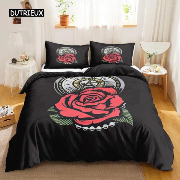 Set biancheria da letto Set copripiumino rosa rossa Set morbido fiore 3D di lusso Twin 2/3 pezzi Trapunta romantica in poliestere con chiusura a cerniera