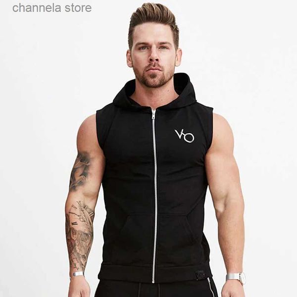 Herren Hoodies Sweatshirts Gym Fitness Hoodie Herren Ärmelloses Sweatshirt Bodybuilding Workout Baumwolle Reißverschluss Westen Mantel Männlich Casual Sportswear Mit Kapuze T240227